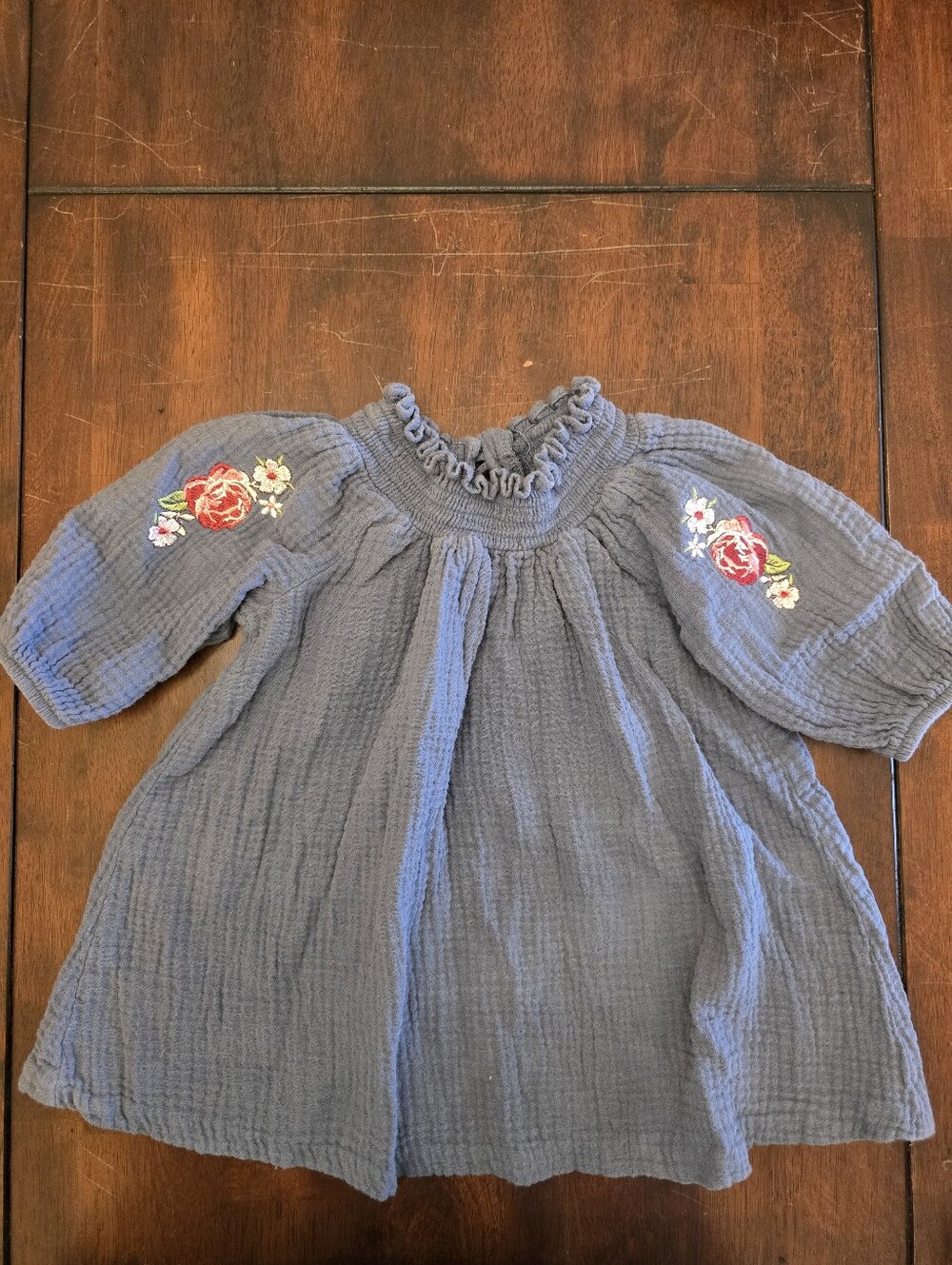 Bonnie Jean Blue 100% Cotton Gauze Dress with Rose Embroidery Size 2t